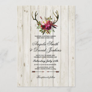 Rustic Wedding Invitations Antlers Floral Stag