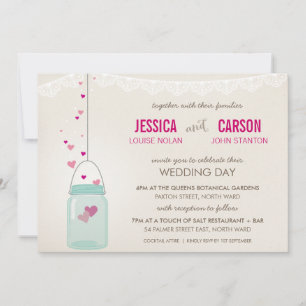 RUSTIC WEDDING INVITE cute mason jar with hearts