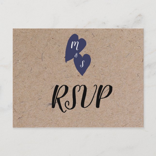 Rustic Wedding | Kraft Style Monogram Heart RSVP Postcard (Front)