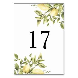 Rustic Wedding Lemon Greenery Table Number