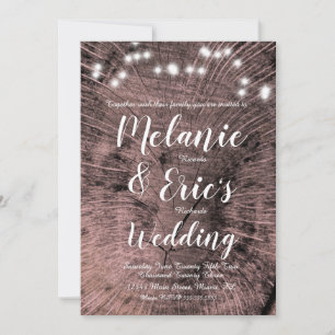 Rustic Wedding Log Lights Elegant Script Invitation