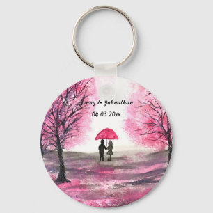 Rustic wedding love couple cherry blossoms tree key ring