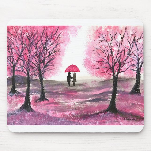 Rustic wedding love couple cherry blossoms tree mouse mat (Front)