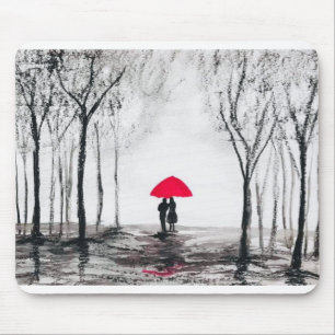 Rustic wedding love couple red umbrella chic mouse mat