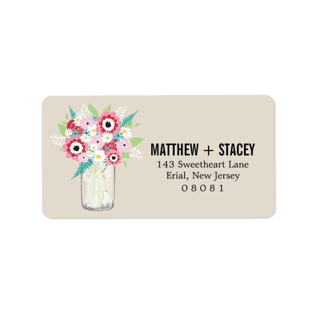 Rustic Wedding Mason Jar and Floral Label (Front)