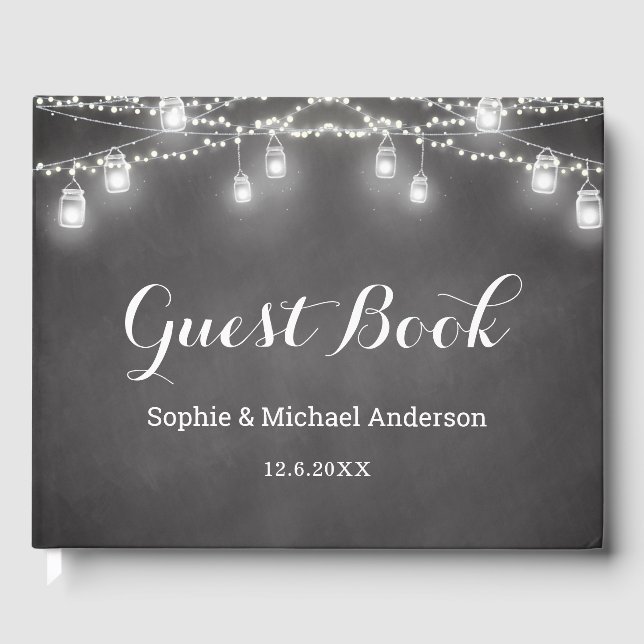 Rustic Wedding Mason Jar Black Guest Book (Front)