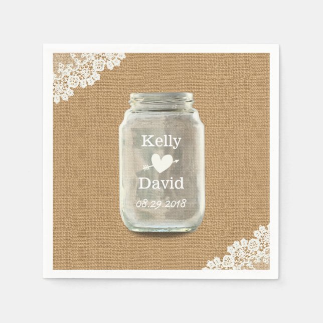 Rustic Wedding Mason Jar Burlap & Lace Napkin (Front)