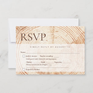 Rustic Wedding meal choices Wood tree bark RSVP Card