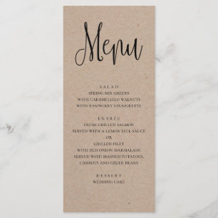 Rustic wedding menu. Modern kraft dinner menu