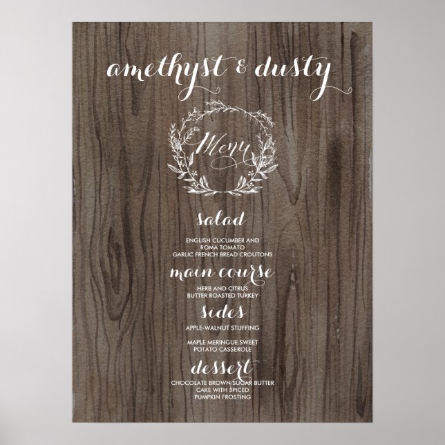 Rustic Wedding Menu Sign - Wooden Look (Front)