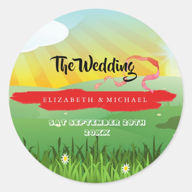  Rustic Wedding  Modern Floral  Festival Classic Round Sticker (Front)