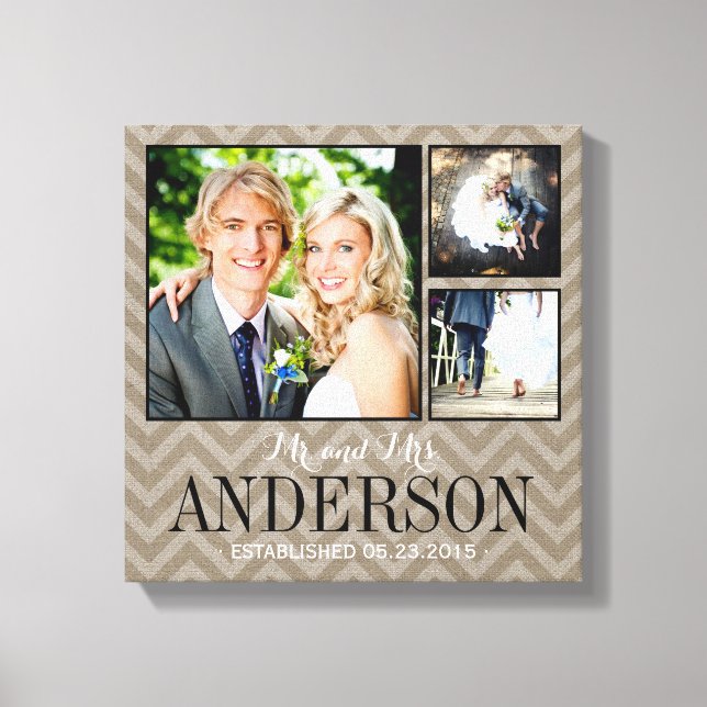Rustic Wedding Monogram Photo Collage Canvas (Front)