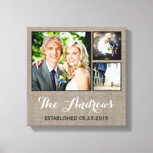 Rustic Wedding Monogram Photo Collage Canvas