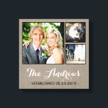 Rustic Wedding Monogram Photo Collage Canvas Print<br><div class="desc">Add three of your favourite wedding photos to create a beautiful unique photo collage canvas art print. Personalise the design with your family name monogram and wedding date or other custom text. Click Customise It to move photos or change text fonts and colours to create a unique one of a...</div>