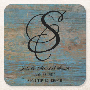 Rustic Wedding Monogram Worn Paint Look Coasters