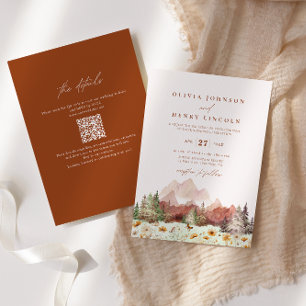 Rustic Wedding Mountain Wildflower QR Code Invitation
