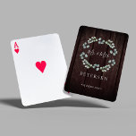 Rustic wedding Mr and Mrs name personalised  Playing Cards<br><div class="desc">Rustic modern dark brown barn wood keepsake playing cards with sage green eucalyptus greenery foliage wreath. Easy to personalise with the new Mr. and Mrs. family name and wedding date. Can be an inspired gift for newlyweds,  family anniversary,  or farmhouse housewarming.</div>
