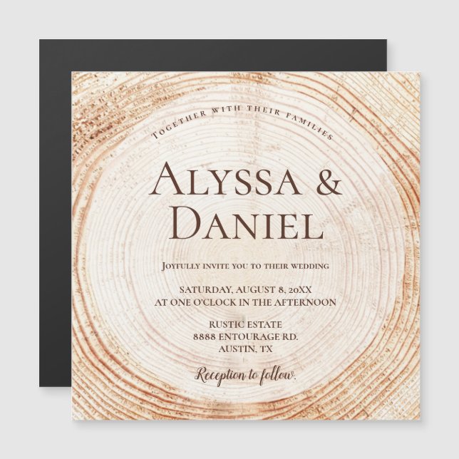 Rustic Wedding Natural Wood slices Custom Magnetic Invitation (Front/Back)
