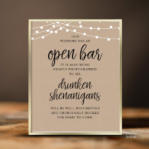 Rustic Wedding Open Bar, Drunken Shenanigans Poster
