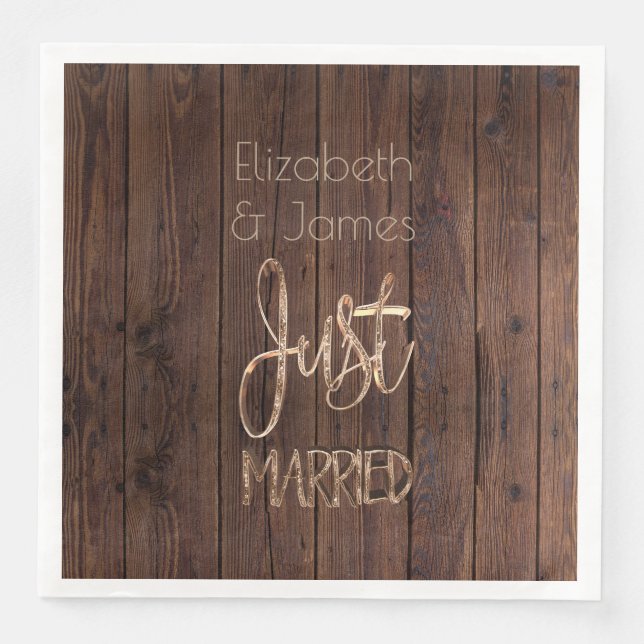 Rustic Wedding Party Brown Country Just Married Napkin (Front)