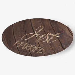 Rustic Wedding Party Dark Brown Wood Country Style Paper Plate