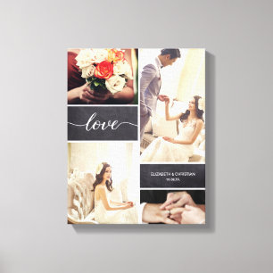 Rustic Wedding Photo Collage Love script Canvas Print