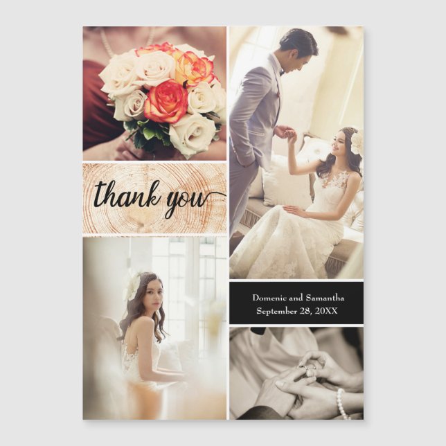 Rustic Wedding Photo collage Wood Grain Thank You  (Front)