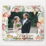 Rustic Wedding Photo Floral Pink Butterfly I Do Mouse Mat<br><div class="desc">I DO Engagement | Wedding Photo Floral Rose Pink Butterfly Mouse Pad. All the photos and texts are pre-arranged for you to personalise easily and quickly with your own details. For many other designs,  please visit store collection:   
https://www.zazzle.com/collections/119376792509928647</div>