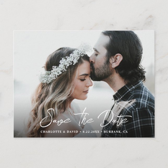 Rustic Wedding Photo Save The Date Announcement Postcard (Front)