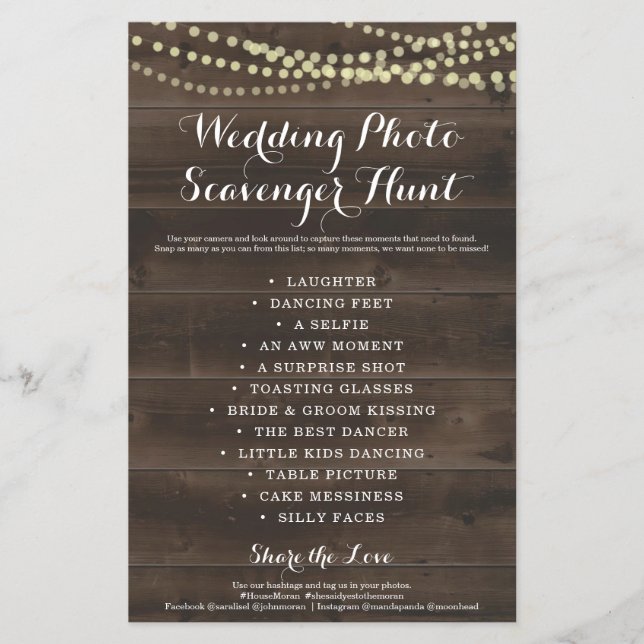 Rustic Wedding Photo Scavenger Hunt I Spy Game Flyer (Front)