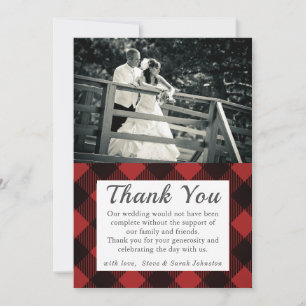Rustic Wedding Photo Thank You Plaid Red Tartan
