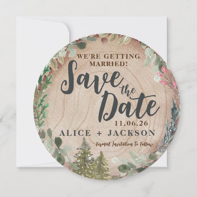 Rustic Wedding Photo Wood Grain Save the Date Invitation (Front)
