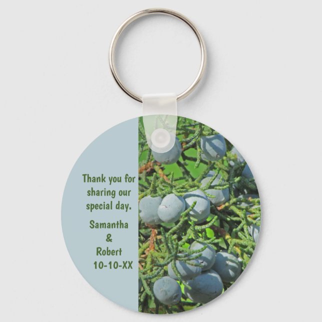 Rustic Wedding Pine Tree Berries Guest Favor Key Ring (Front)