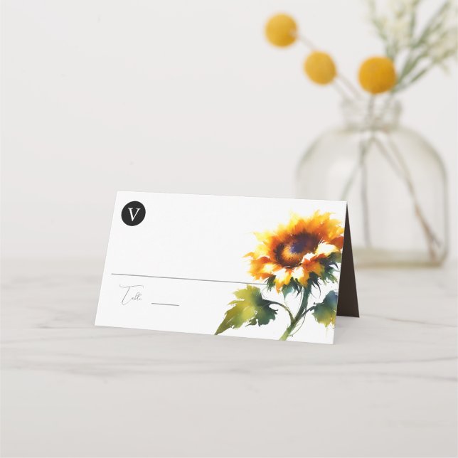 Rustic Wedding Place Card, Escort Card, Sunflower Place Card (Front)