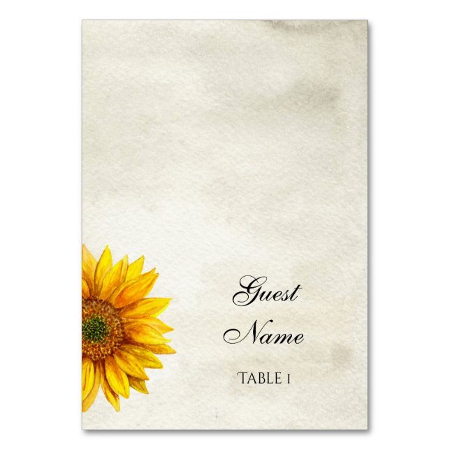 Rustic wedding place card. Sunflower guest card (Front)