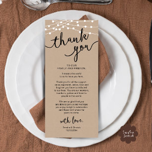 Rustic Wedding Place Setting Dinner Thank you Card