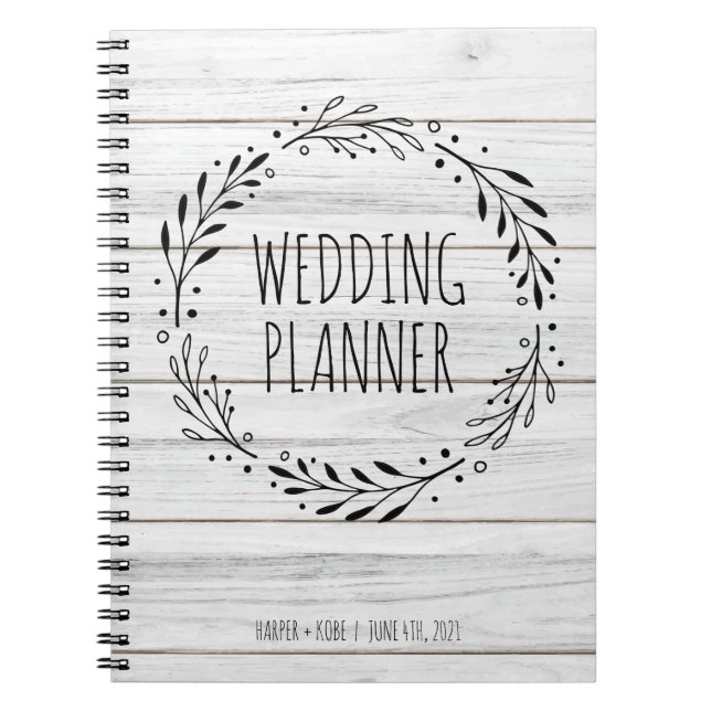 Rustic Wedding Planner Wood and Wreath Notebook (Front)