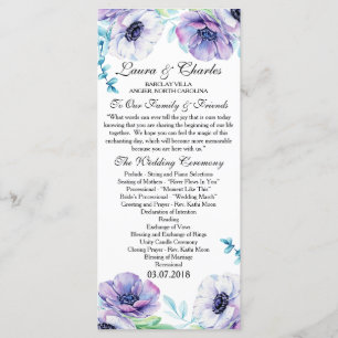 Rustic Wedding Program Anemone Watercolor Flower Programme