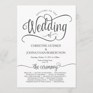 Rustic wedding program card calligraphy design v3
