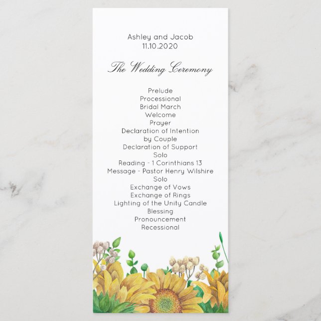 Rustic wedding program Sunflower Country ceremony Programme (Front)