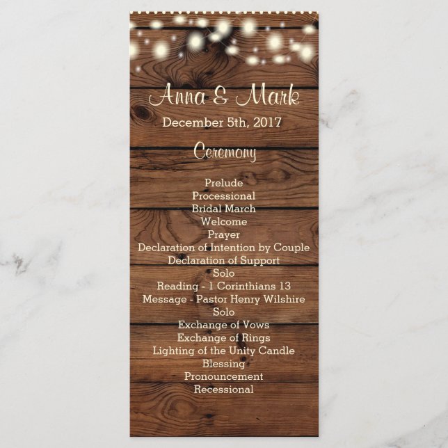 Rustic Wedding Program, Wedding Program, Rustic Programme (Front)
