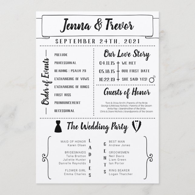 Rustic Wedding Program With Icons Programme (Front)