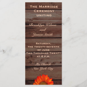 Rustic Wedding Programs With Sunflower Programme