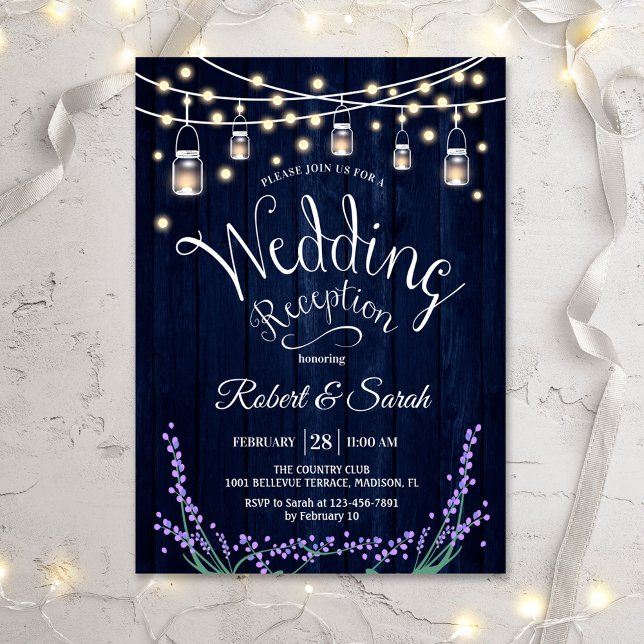 Rustic Wedding Reception - Blue Wood Lavender Invitation (Creator Uploaded)