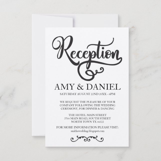 Rustic Wedding Reception Cards Elegant Script (Front)