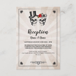 Rustic Wedding Reception Cards Skulls Red Rose