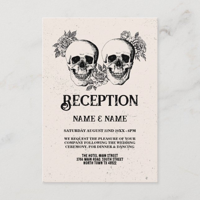 Rustic Wedding Reception Cards Skulls Roses (Front)