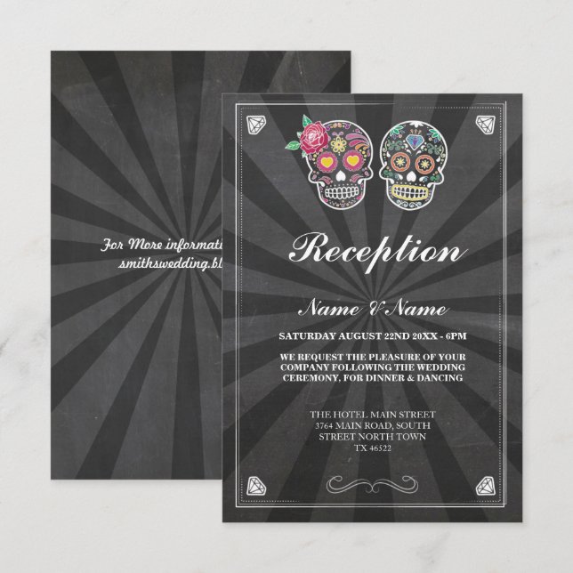 Rustic Wedding Reception Cards Sugar Skull (Front/Back)