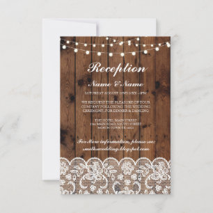 Rustic Wedding Reception Cards Wood Lace Lights