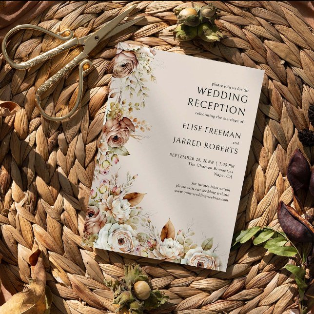 Rustic Wedding Reception Only Country Floral Invitation (Wedding Reception Invitation from Rustic Floral Brown Neutral Wedding Collection by Darling & May)